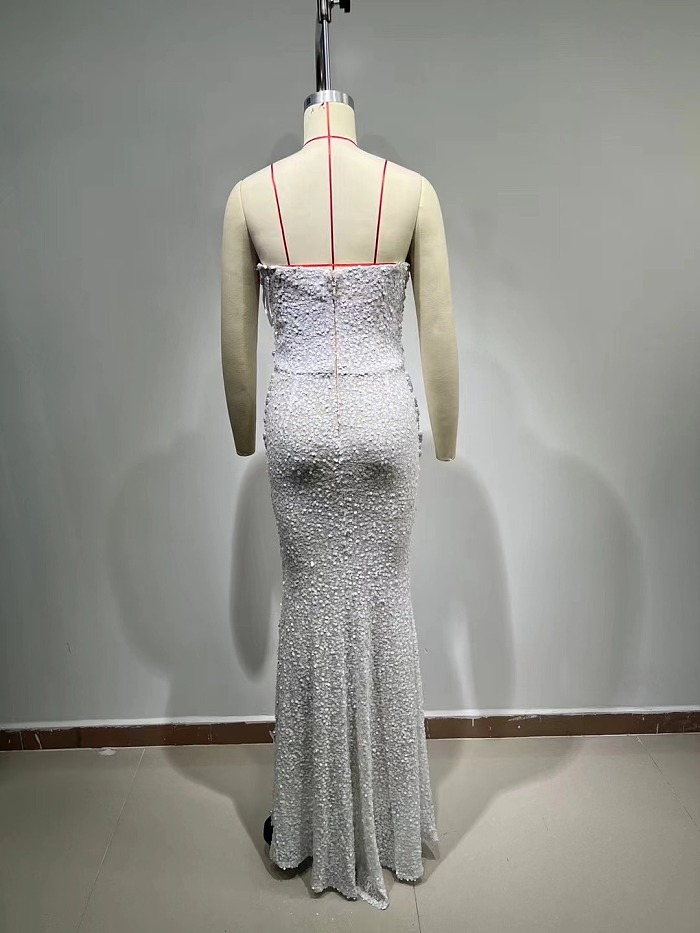 Pearl Chain Strapless Dress