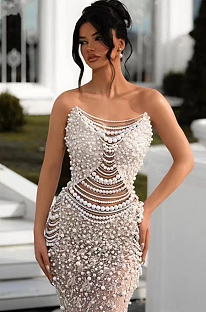 Pearl Chain Strapless Dress