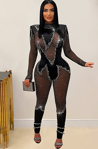 SUPER WHOLESALE | Rhinestone Mesh Jumpsuit