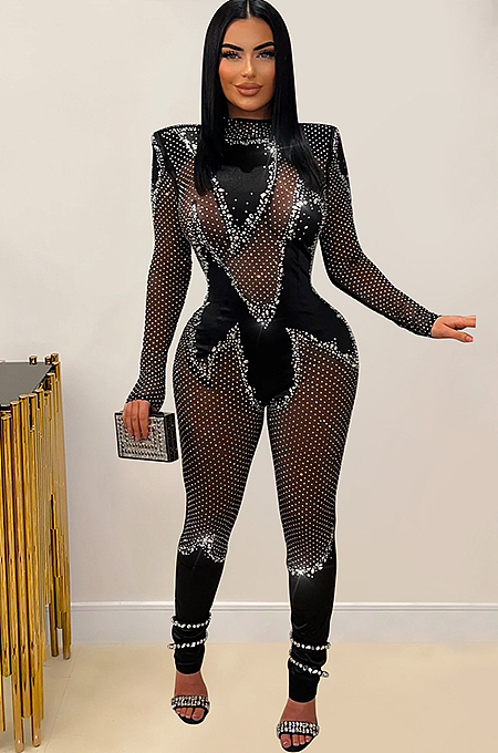 SUPER WHOLESALE | Rhinestone Mesh Jumpsuit