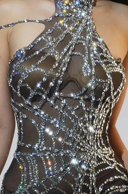 SUPER WHOLESALE | Cutout Cobweb Rhinestone Mesh Jumpsuit In Black