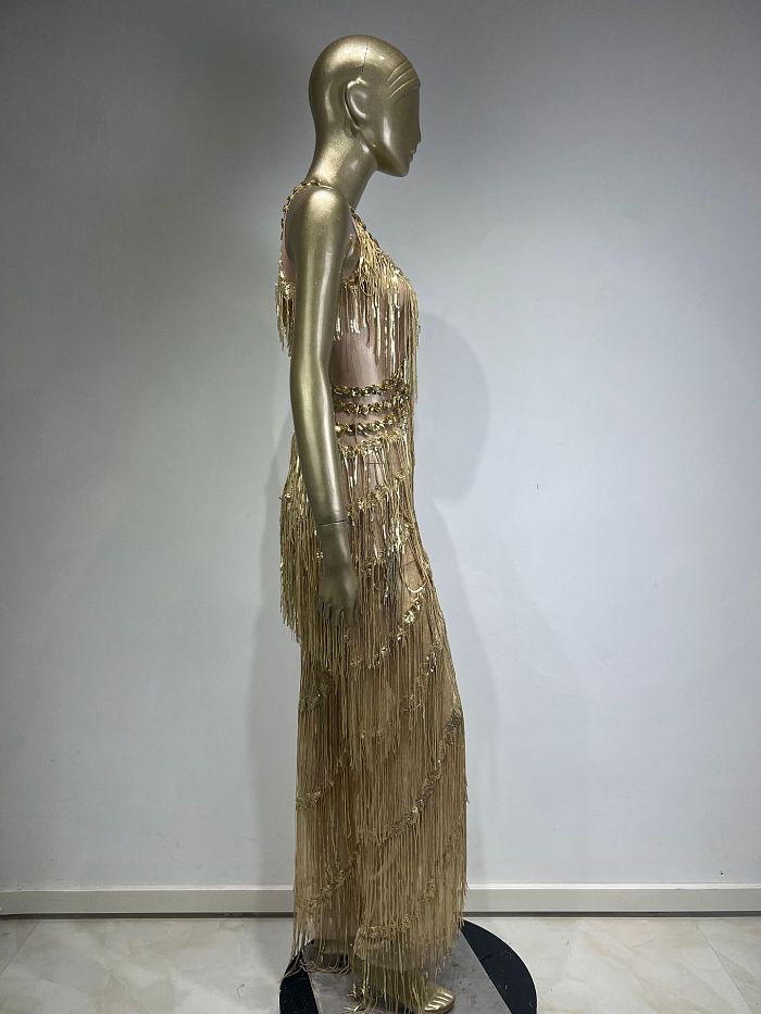 SUPER WHOLESALE | V Neck Rhinestone Fringe Jumpsuit