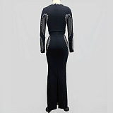 SUPER WHOLESALE | Long Sleeve Crystal Bandage Midi Dress