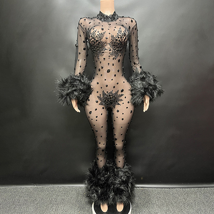 SUPER WHOLESALE | Black Rhinestone Jumpsuit