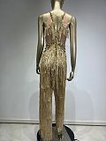 SUPER WHOLESALE | V Neck Rhinestone Fringe Jumpsuit