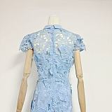 SUPER WHOLESALE |  Blue Floral-appliqué Lace Midi Dress