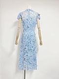 SUPER WHOLESALE |  Blue Floral-appliqué Lace Midi Dress