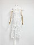 SUPER WHOLESALE |  Blue Floral-appliqué Lace Midi Dress