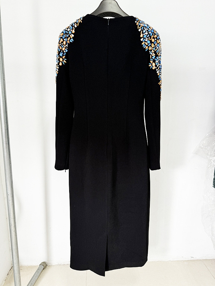 SUPER WHOLESALE | Black Crystal-embellished Midi Dress