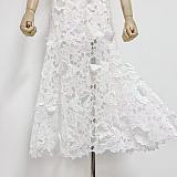 SUPER WHOLESALE |  Blue Floral-appliqué Lace Midi Dress
