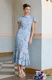 SUPER WHOLESALE |  Blue Floral-appliqué Lace Midi Dress