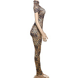 SUPER WHOLESALE |  Stand Collar Leopard Jumpsuit