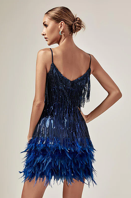 SUPER WHOLESALE | Tassel Feather Mini Dress In Royal Blue