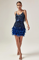 SUPER WHOLESALE | Tassel Feather Mini Dress In Royal Blue