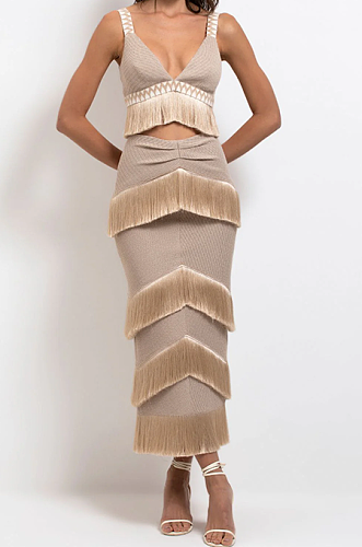 SUPER WHOLESALE |  Maxi Skirt with Fringe Trim