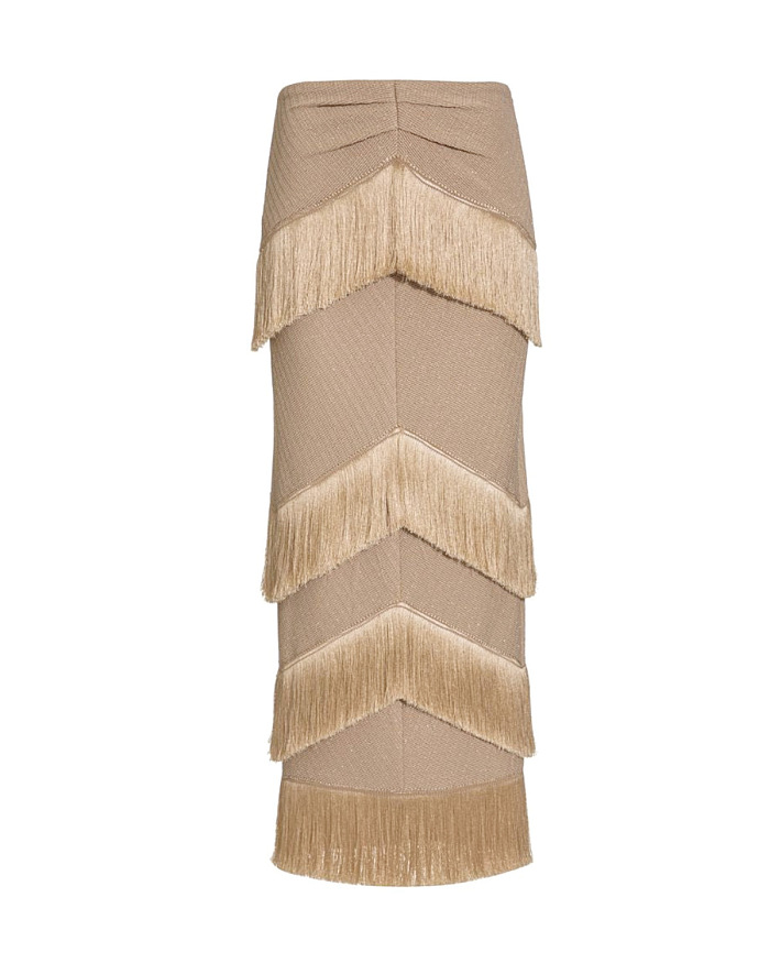 SUPER WHOLESALE |  Maxi Skirt with Fringe Trim