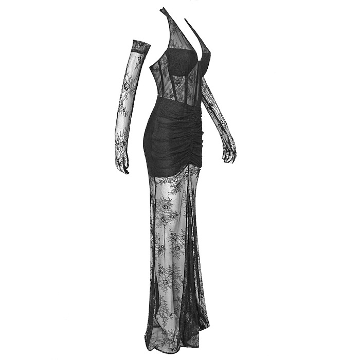 SUPER WHOLESALE | Halter Lace Dress with Gloves