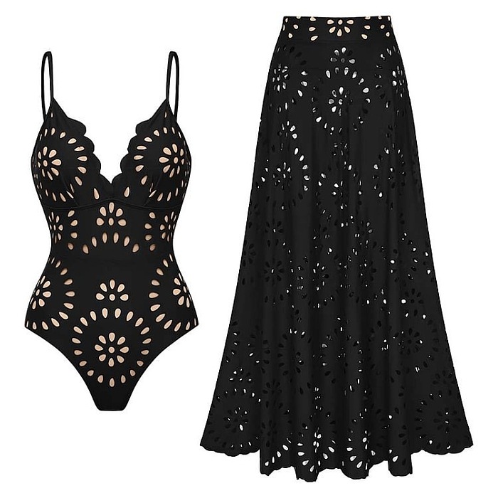 SUPER WHOLESALE |Cut-out Swimwear and Skirt Set