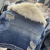 SUPER WHOLESALE | Fur Denim Distressed Jacket Top
