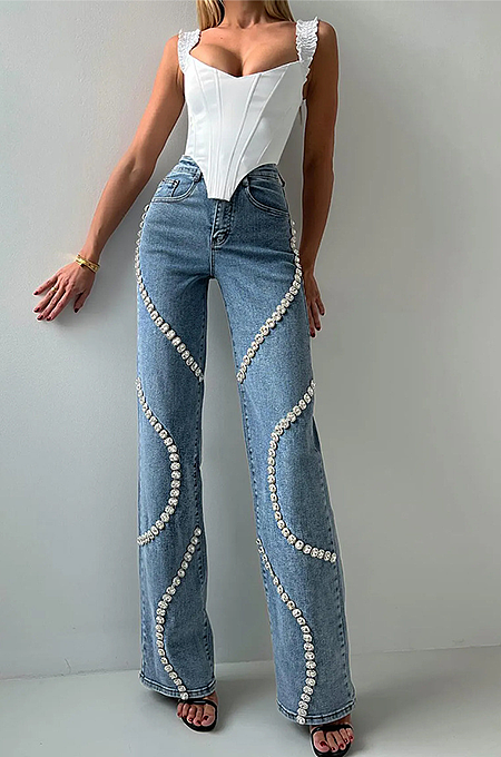 SUPER WHOLESALE | Rhinestone Flare Bottom Jeans