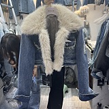 SUPER WHOLESALE | Fur Denim Distressed Jacket Top