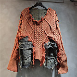 SUPER WHOLESALE | Patchwork Distressed Sweater Top