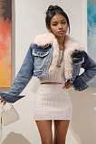 SUPER WHOLESALE | Fur Denim Distressed Jacket Top