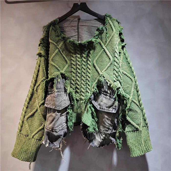 SUPER WHOLESALE | Patchwork Distressed Sweater Top