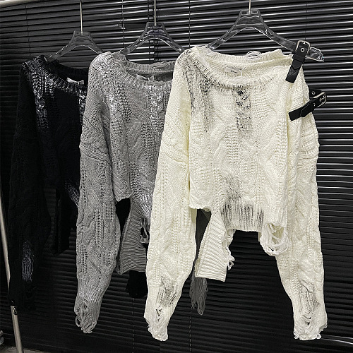 SUPER WHOLESALE | Distressed Sweater Top