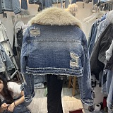 SUPER WHOLESALE | Fur Denim Distressed Jacket Top