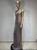 SUPER WHOLESALE | Halterneck Rhinestone Maxi Dress In White