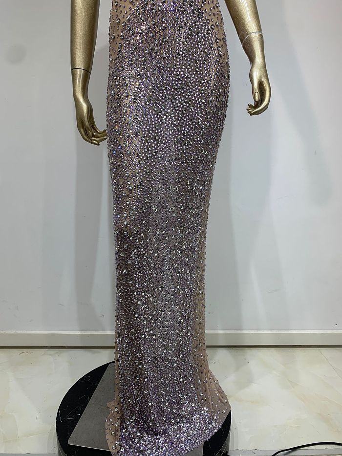 SUPER WHOLESALE | Halterneck Rhinestone Maxi Dress In White