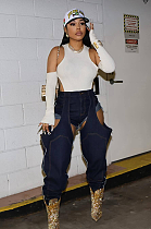 SUPER WHOLESALE |  Patchwork Cut-out Jeans