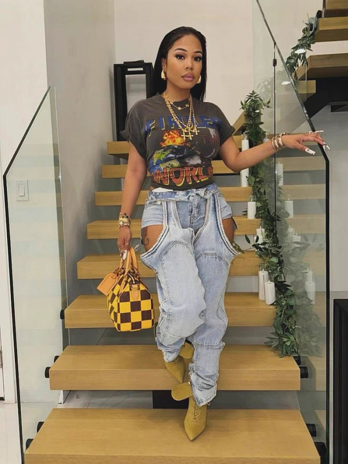 SUPER WHOLESALE |  Patchwork Cut-out Jeans