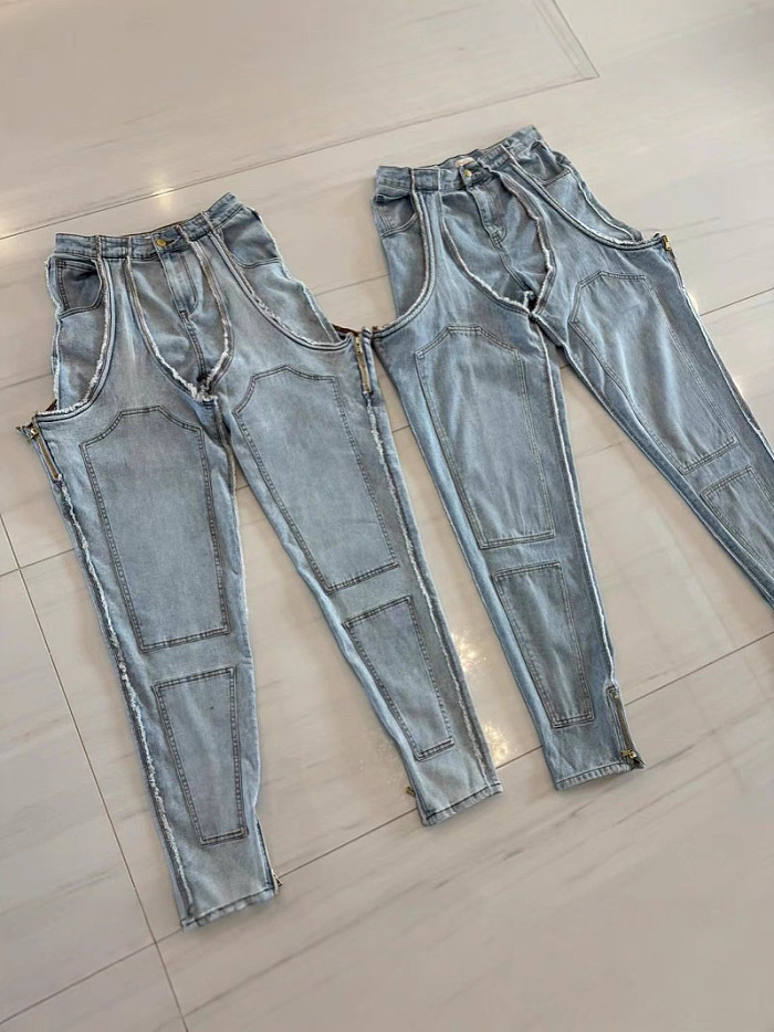 SUPER WHOLESALE |  Patchwork Cut-out Jeans