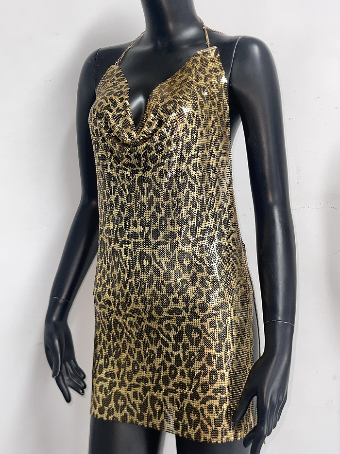 SUPER WHOLESALE | Leopard Halter Sequins Dress