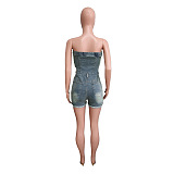 SUPER WHOLESALE |  Denim Washed Strapless Romper