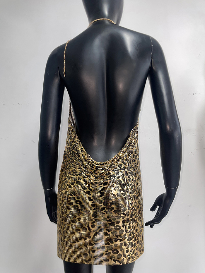 SUPER WHOLESALE | Leopard Halter Sequins Dress