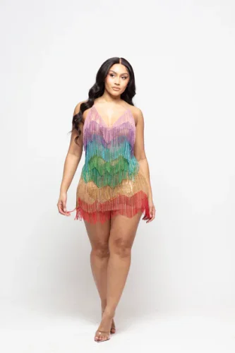 SUPER WHOLESALE |Rainbow Fringe Dress