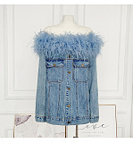 SUPER WHOLESALE | Denim Strapless Feather Jacket
