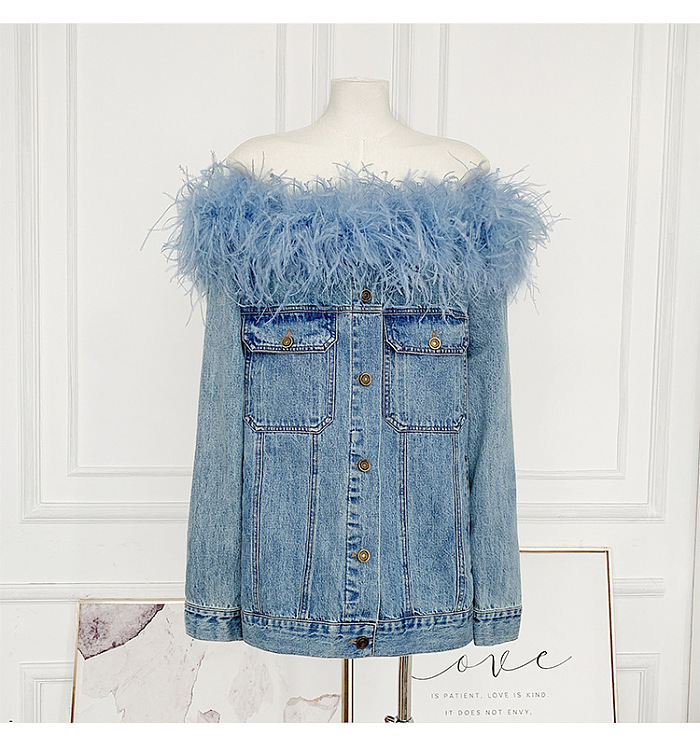SUPER WHOLESALE | Denim Strapless Feather Jacket