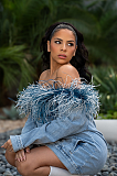 SUPER WHOLESALE | Denim Strapless Feather Jacket