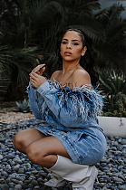 SUPER WHOLESALE | Denim Strapless Feather Jacket