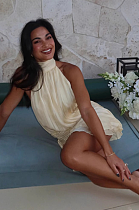 SUPER WHOLESALE |  Off-shoulder Open Back Pleated Dress