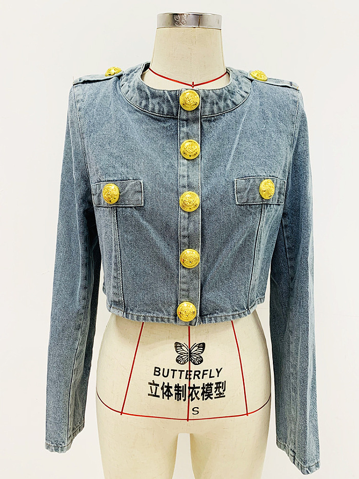 SUPER WHOLESALE | Roun Neck Denim Jacket Top