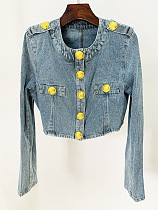 SUPER WHOLESALE | Roun Neck Denim Jacket Top