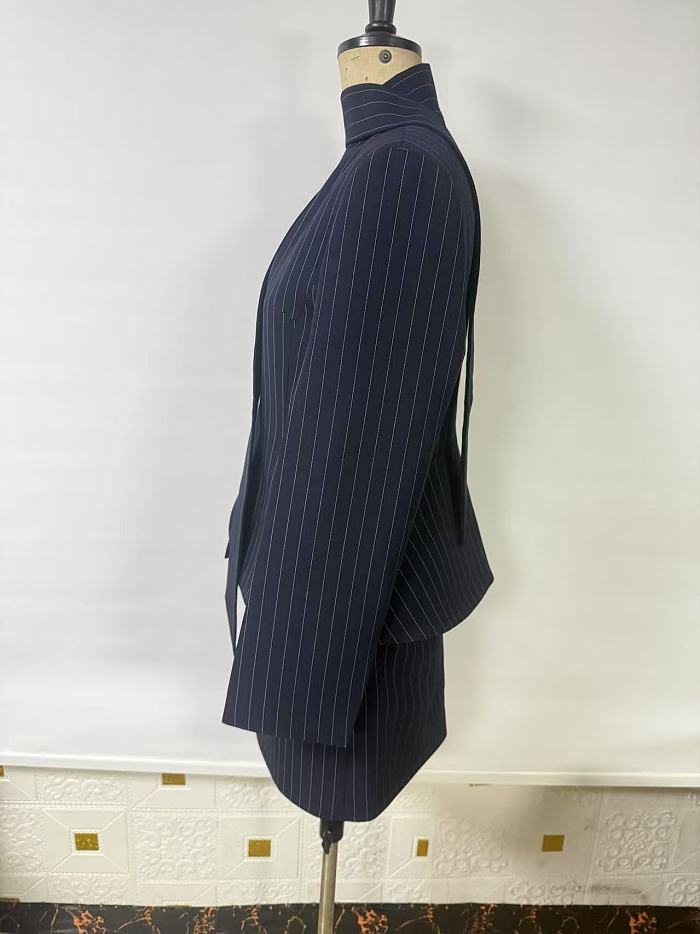 SUPER WHOLESALE |  Plunge Neck Blazer Skirt Set