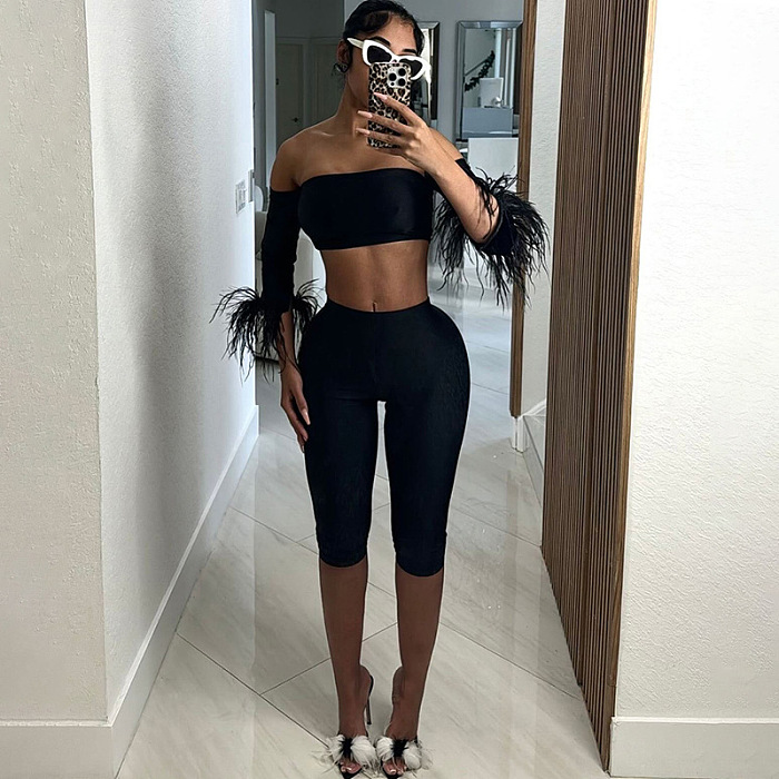 SUPER WHOLESALE | Off-Shoulder Wrap Top, Fitted Bodycon Skirt, and Five-Point Shorts Set