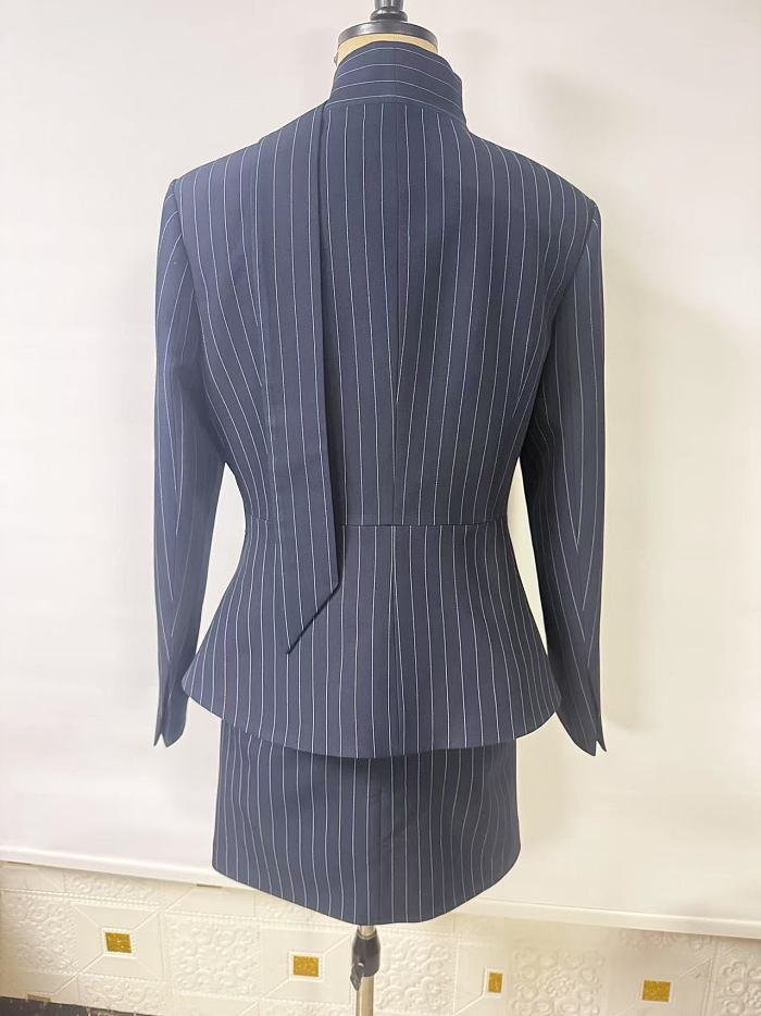 SUPER WHOLESALE |  Plunge Neck Blazer Skirt Set