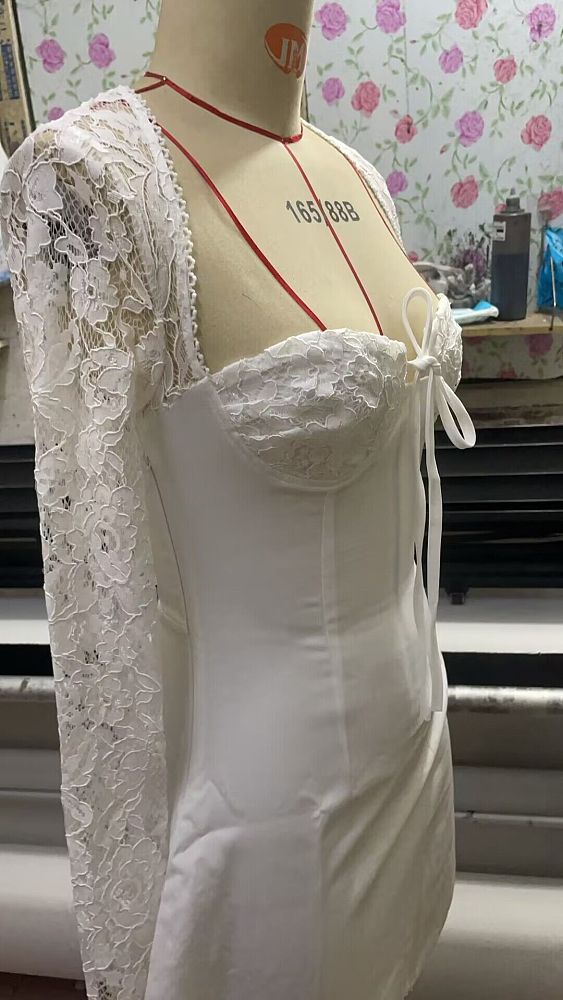 SUPER WHOLESALE | Lace Patchwork Square Neck Dress